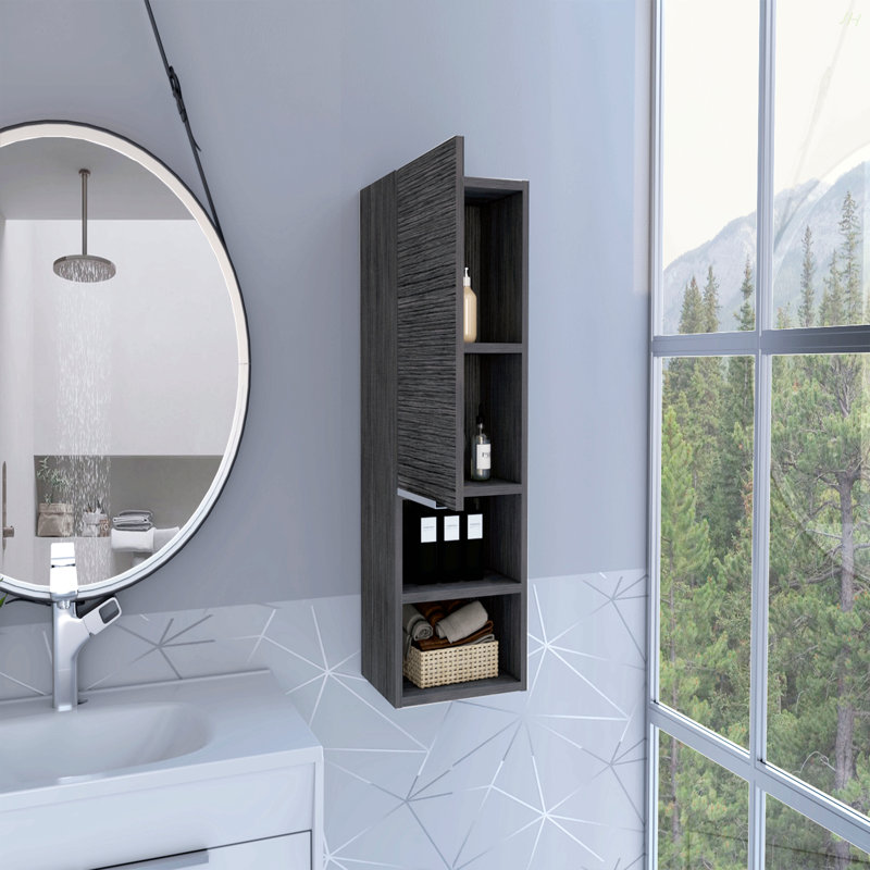 Bathroom Cabinet, With Two Internal Shelves, Two External Shelves And Single Door, Gray