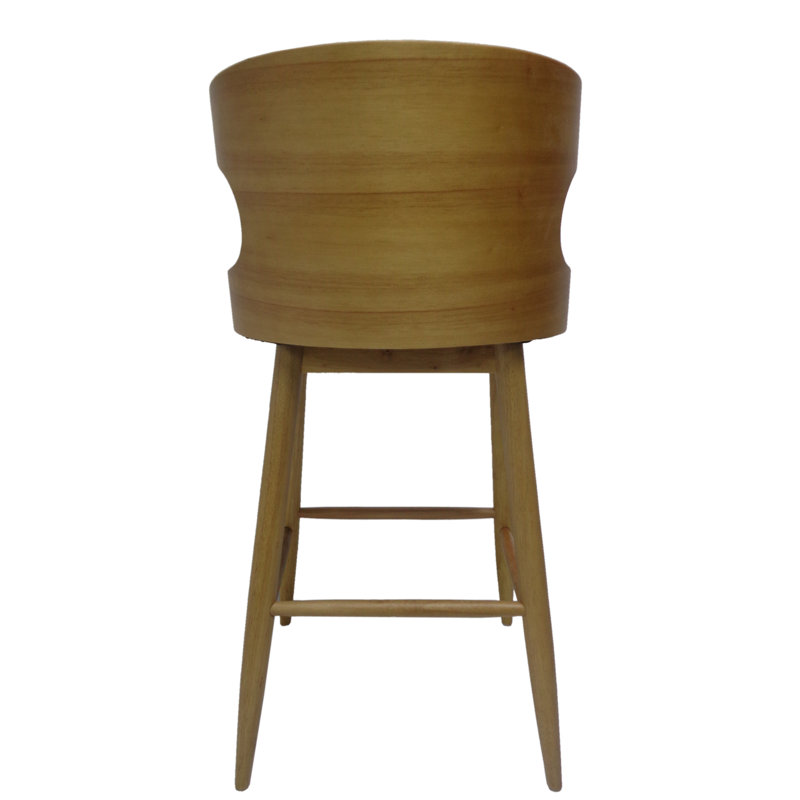 Light Beige Upholstered Wood Mid-Century Modern Barstools, Set of 2