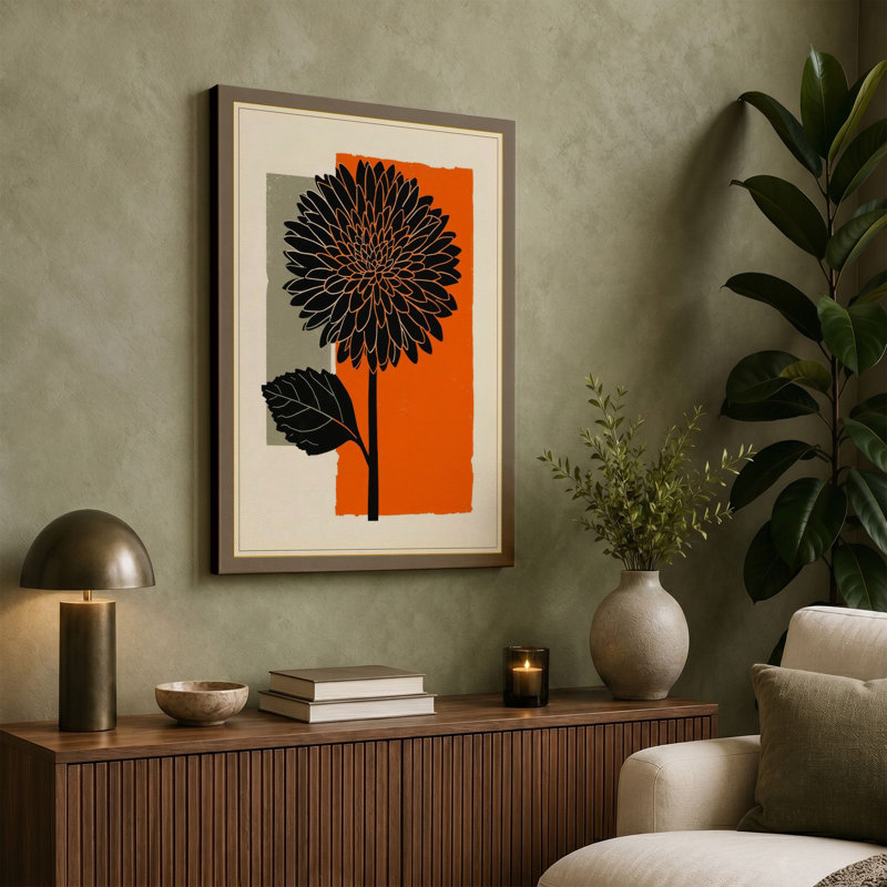 Geometric Bloom Botanical - Wrapped Canvas, 36x24 - 91.4 x 61.0 cm, Ochre Border