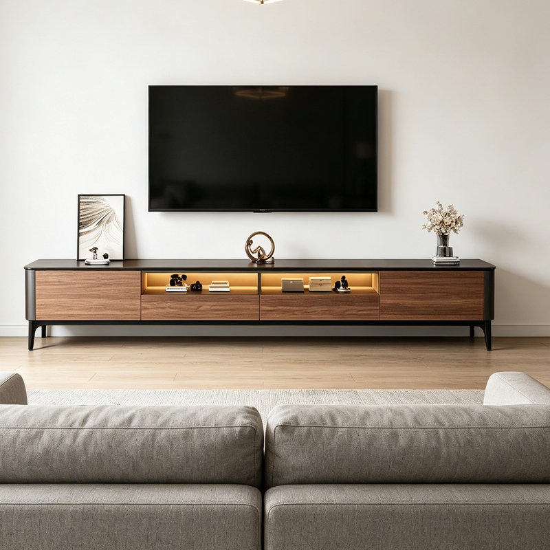 Meuble télé de rangement élégant en bois, H 17,32 po x L 94,48 po x l 11,81 po
