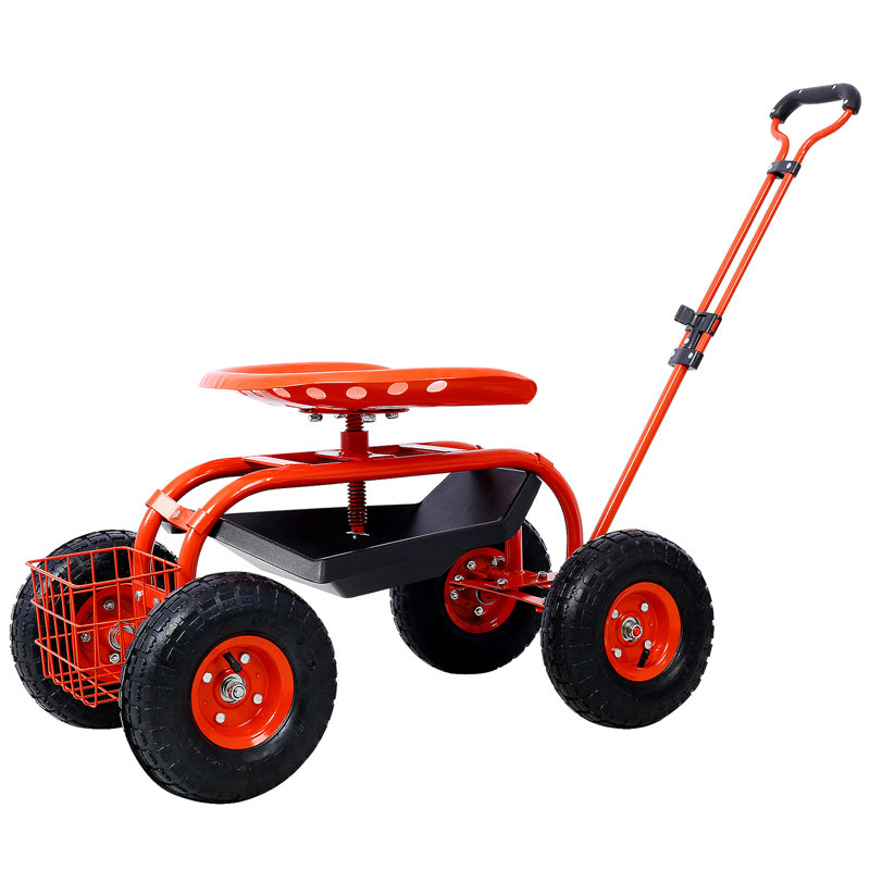 Siège de chariot de jardin avec roues et plateau à outils Rolling Garden, Rouge