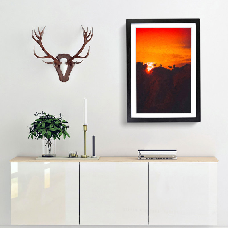 Goats upon the Mountain - Picture Frame Graphic Art Print, 65cm H x 48cm W x 2cm D, Black Framed