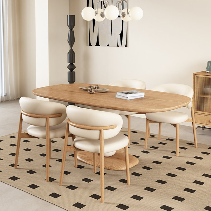 Ensemble de table à manger en bois massif de style français, 5