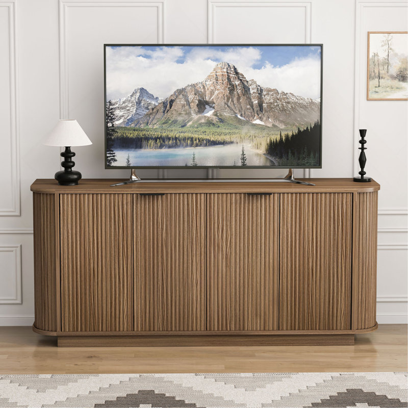 Buffet de rangement ondulé de 63 po à deux portes avec tablettes réglables, idéal pour la cuisine, le salon, le couloir - rangement polyvalent