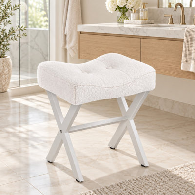 Velvet Round Ottoman Stool with Upholstered Seat