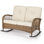 Causeuse berçante en osier pour patio, chaise berçante double surdimensionnée pour l'extérieur avec coussins et haut dossier, canapé à 2 places toutes saisons, berçant des meubles en osier pour porche de balcon de jardin, brun / beige
