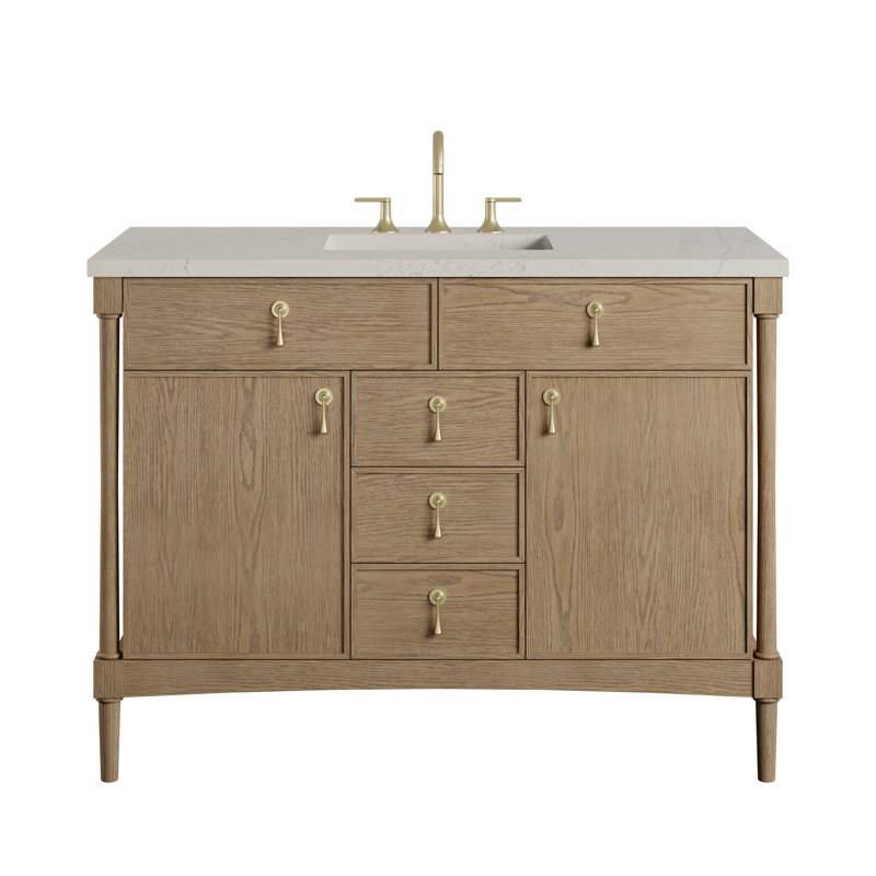 Kinnsden 48" W Single Vanity, Siberian Silestone, 8" Widespread, Weathered Oak