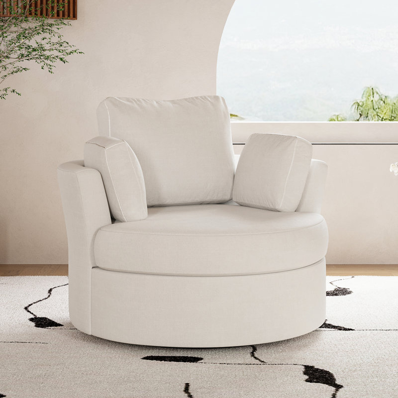 42.1" Wide Slipcovered Swivel Barrel Chair, Beige