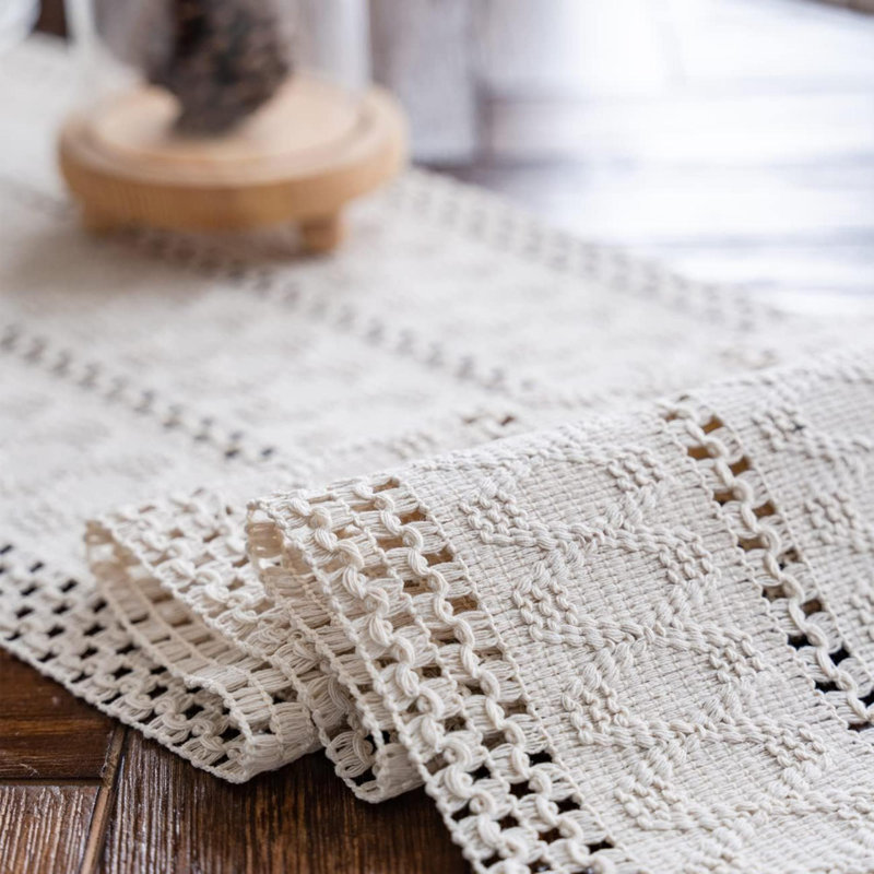 Symona Runner No Pattern Linen Blend Table Runner, 12" W x 95" L, Beige