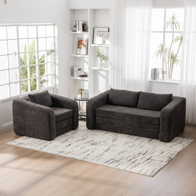 Ensemble de canapé-lit pliable 2 pièces, canapé-lit en désossage convertible en chenille, lit d'appoint, chaise longue avec coussin pour appartement, salon, chambre à coucher, dortoir, gris
