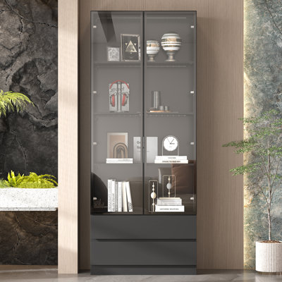 78.7"H Kitchen Pantry With 2 Glass Door 2 Drawer by Latitude Run