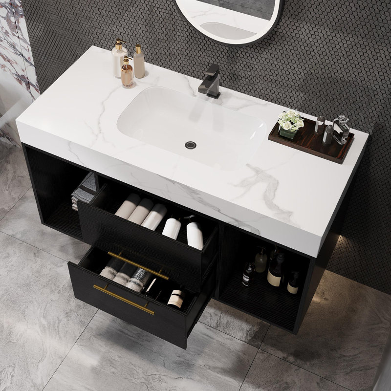Ensemble de meuble-lavabo simple 39,4 po avec lavabo, Noir