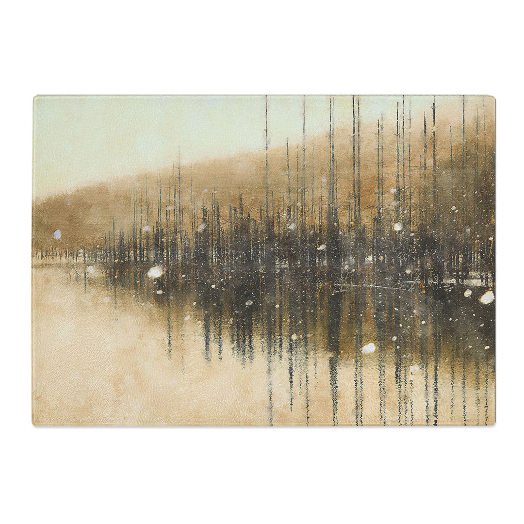 Tempered Glass Winter in Cuejdel Lake in Romania Painting Chopping Board