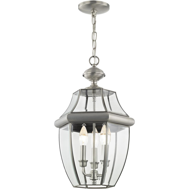 Outdoor Pendant Lighting Fixture with Clear Glass Shade, Brushed Nickel