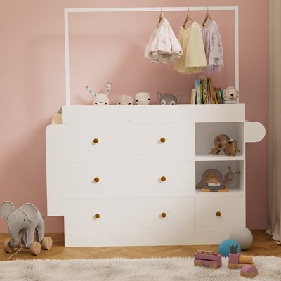 Commode avec tiroirs, tablettes ouvertes de rangement