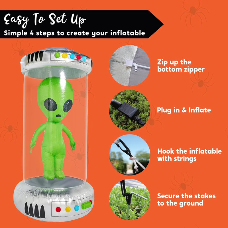 Grand gonflable Alien Joyfy 7 pi avec lumières animées Halloween