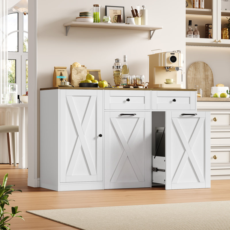 Ensemble de 2 armoires de cuisine et armoire à ordures basculante, White