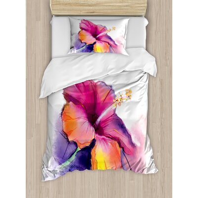 Watercolor Flower Home Watercolor Flower Home Hibiscus Flower in Pastel Abstract Romantic Petal Pattern Duvet Cover Set -  Ambesonne, nev_19545_twin