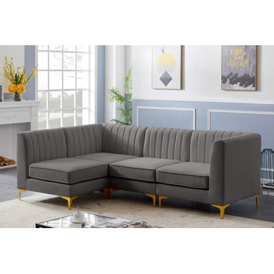 Enson Velvet L-Shaped Sectional Reversible