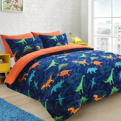Velosso Dinosaur Blue Teddy Soft Cosy Fleece Duvet Set