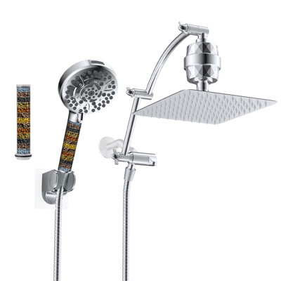 10'' Dual Filtered Rainfall Shower Head Combo, Handheld Shower Head With 16'' Adjustable Extension Arm, 20 Stage Shower Filter, 10-Spray, 71'' Hose