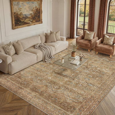 Tapis oriental brun clair avec envers antidérapant Vesper