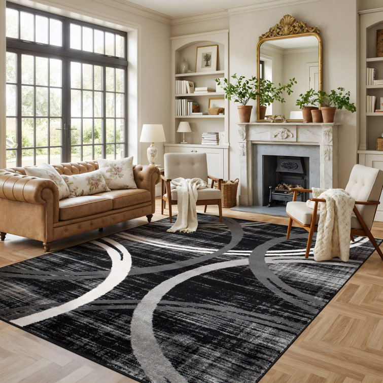 Arnaldur Geometric Black/Gray/White Area Rug