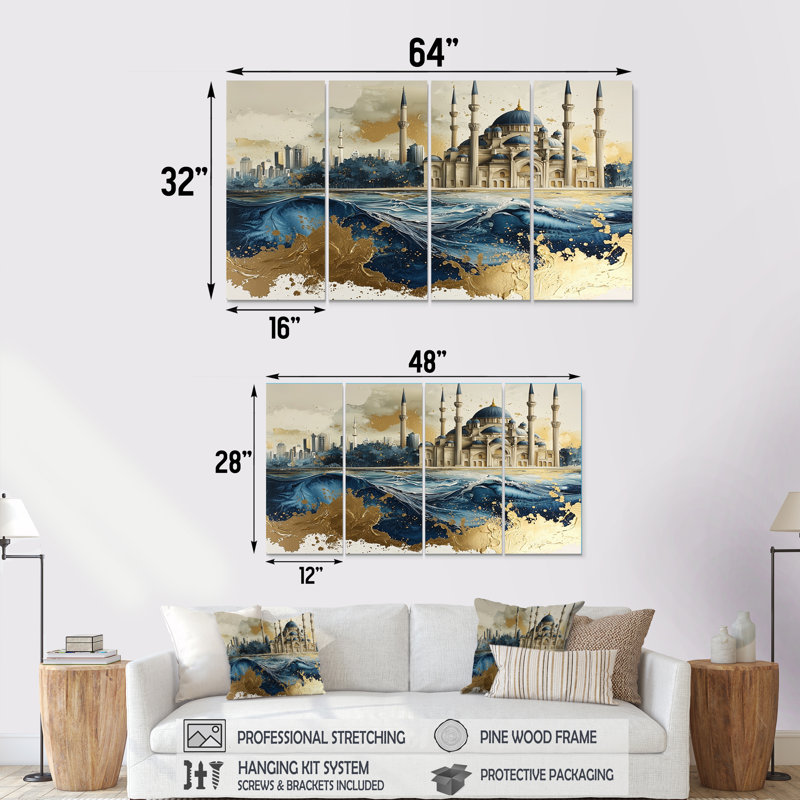 «Blue City», art mural bleu sur toile, H 32 po x l 64 po