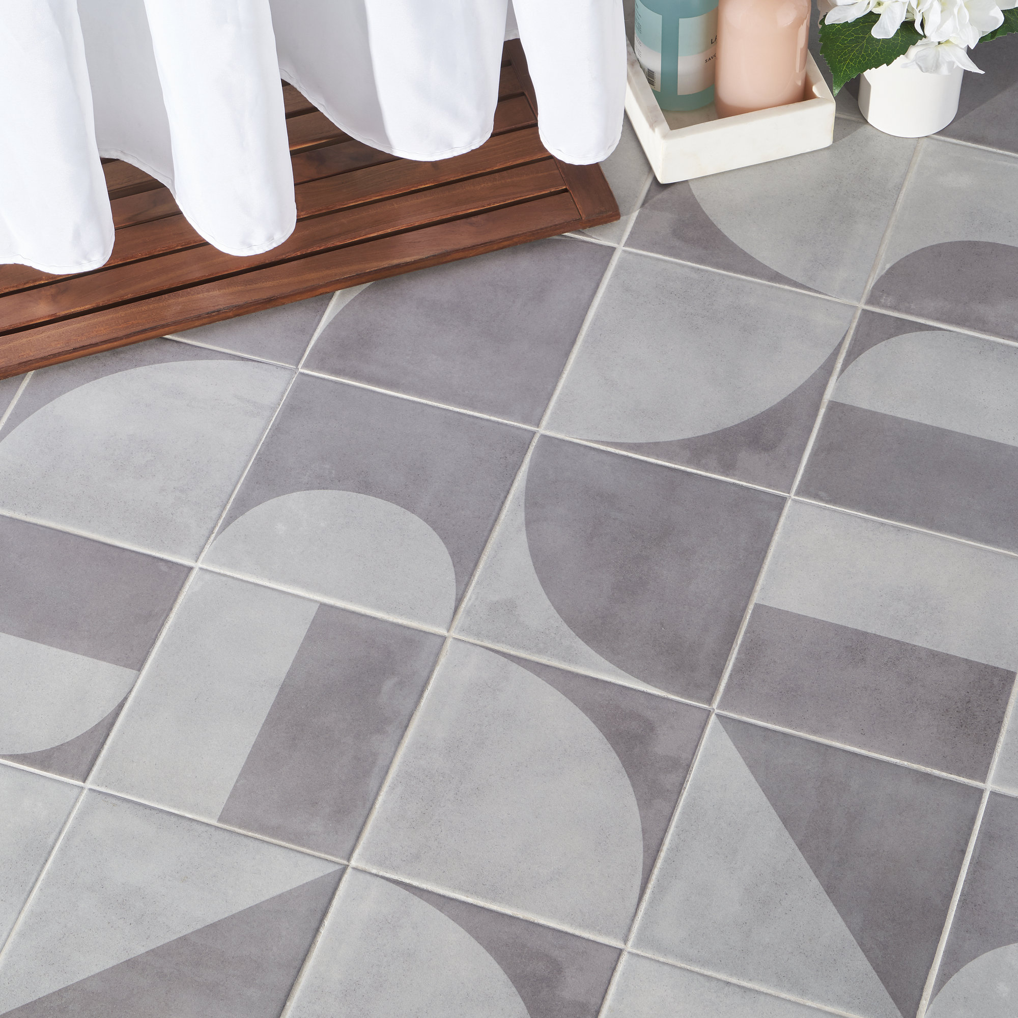 Quincy 7.87'' W x 7.87'' L Porcelain Encaustic Floor and Wall Tile, Gray