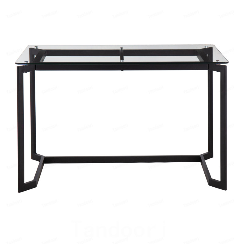 Bureau moderne en acier noir avec plateau en verre transparent