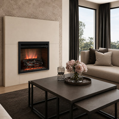 FLAMME Wembury Electric Fireplace, Crackling Sound Effects 2kW Heater, Remote, Suitable for Media Wall or Mantel Surround