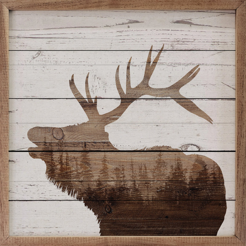 Elk Silhouette Forest Whitewash, 12" H x 12" W