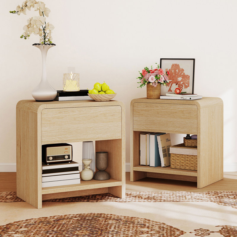 Particle Board Bedside Table, Light brown