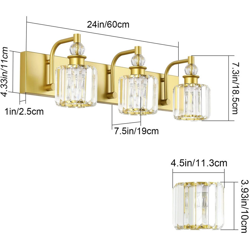 Luminaire de meuble-lavabo moderne en cristal avec finition et abat-jour en cristal transparent Ralbay pour salle de bain ou miroir