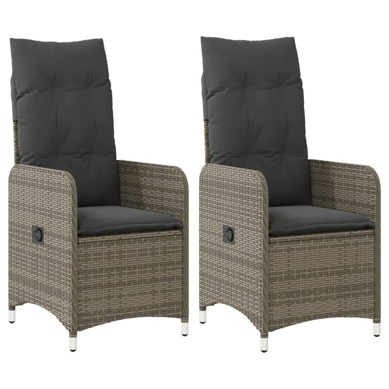 Ensemble de 2 chaises de jardin inclinables PE en rotin régulier, Gris, Gris