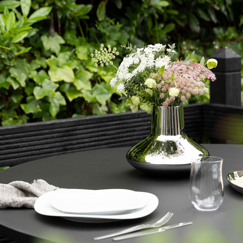 Henning Koppel Mirror Polished Indoor / Outdoor Stainless Steel Table Vase, 7.28" H x 8.86" W x 8.86" D