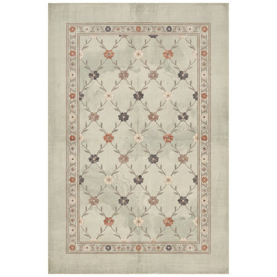 Tapis en sainfoin à motifs floraux orange, crème, gris et beige, antidérapant, à poils courts, pour intérieur et extérieur, adapté aux animaux domestiques, salon, chambre, salle à manger, entrée, couloir, bureau, lavable