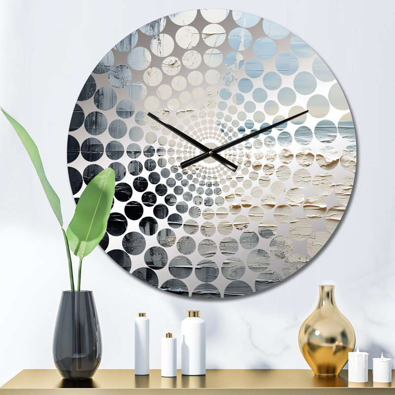 Horloge murale abstraite crème et noir liquide II, Petit