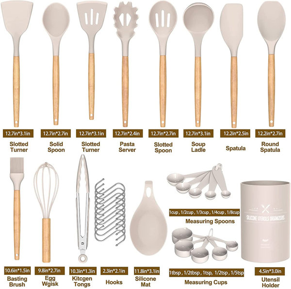 utosday cooking utensils set, 33pcs silicone kitchen utensils set with  holder, heat resistant non-stick silicone, dishwasher safe coo