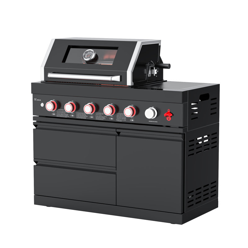 Barbecue au gaz en acier inoxydable noir à 4 brûleurs VESTIVium Sera - 75 300 BTU, brûleur arrière et latéral infrarouge - NG