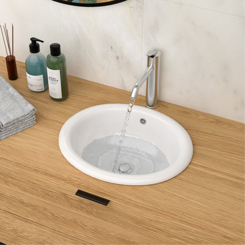 Lavabo de salle de bain semi-encastré en céramique blanc de 17 po x 15,5 po, style minimaliste moderne, surface à gratter, qualité de finition facile de la vasque de comptoir, présentation des taches, pratique simple