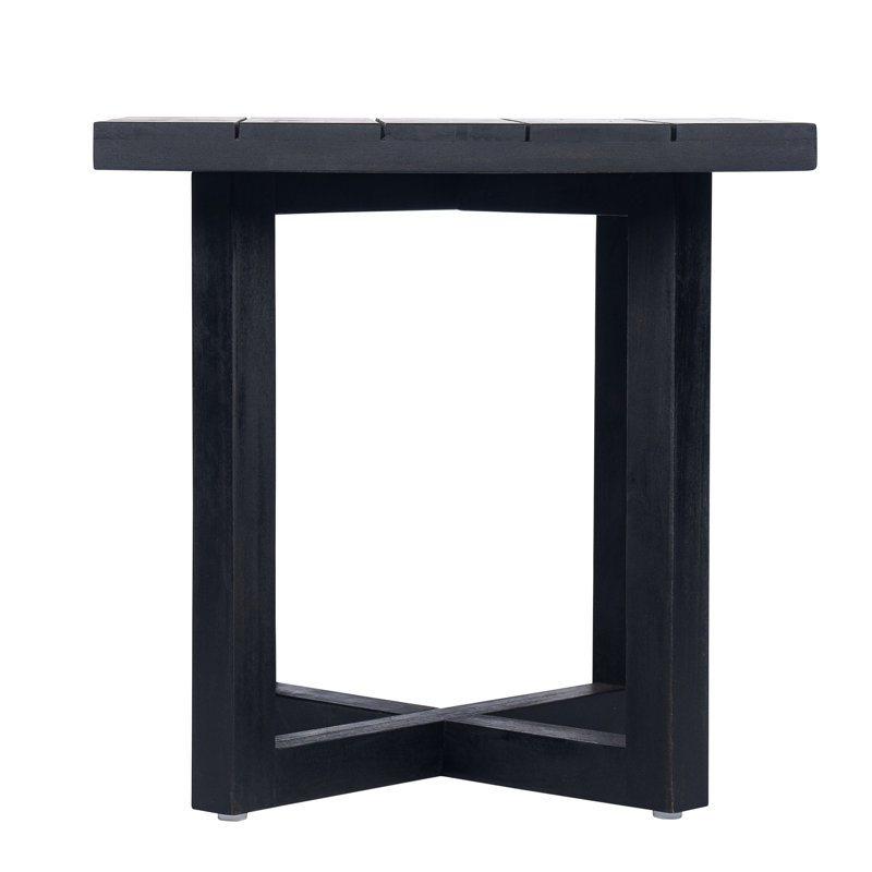 Black Outdoor Square Side Table, Wood Build, Slat Panel Tabletop, Cross - Stretcher Base, 18 Inches Deep, 17.2 Lb Package, Assembly Required End Table For Space, Finish, Material, Design And Wide,