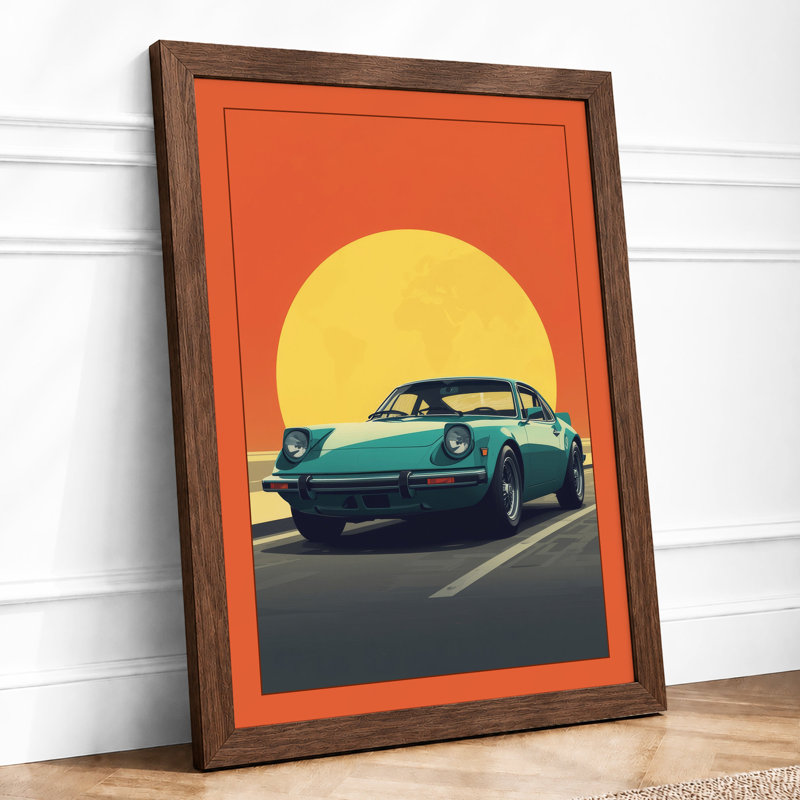 Cruising Into Sunset Retro - Framed Print, Walnut, A4 - 29.7 x 21.0 cm