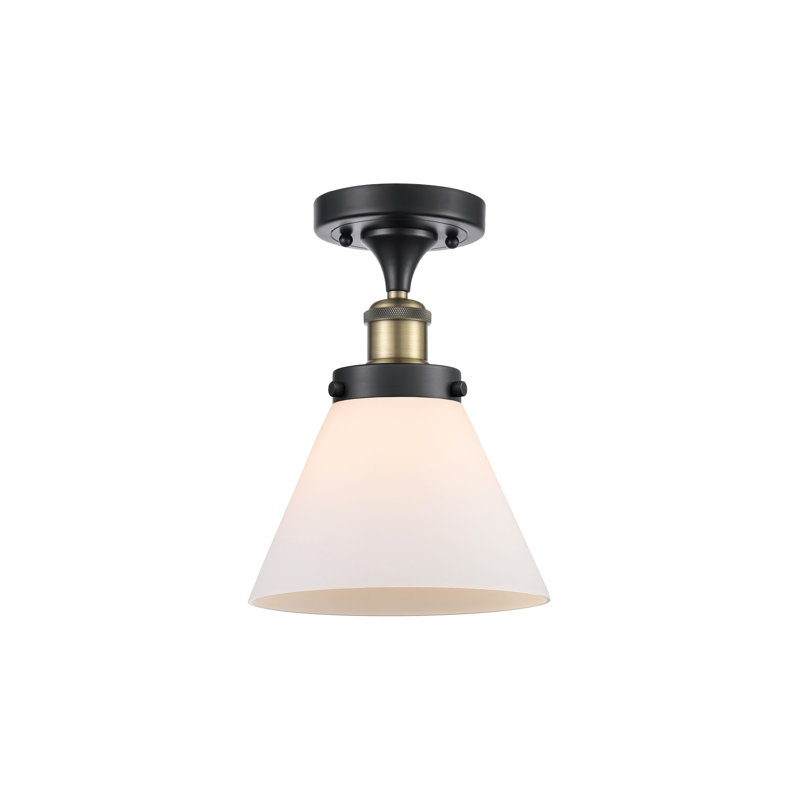 Ballston Urban Cone - 1 Light Semi-Flush Mount, Matte White, 13" H x 8" W x 8" D, Black/Antique Brass