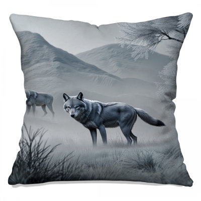 Gray Wolves In Winter Double Sided Throw Pillows