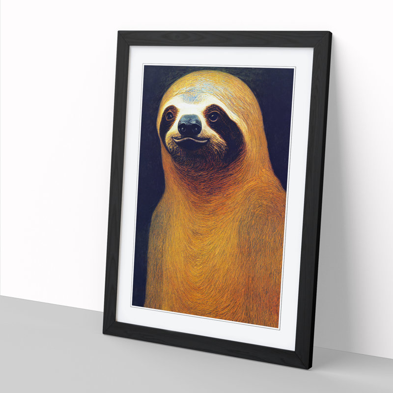 Sloth - Single Picture Frame Painting, Black, 34cm H x 25cm W x 2cm D