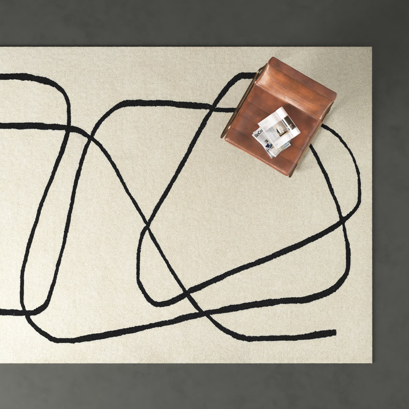 Ivory Abstract Elegance 4'x6' Hand-Tufted Wool Rug