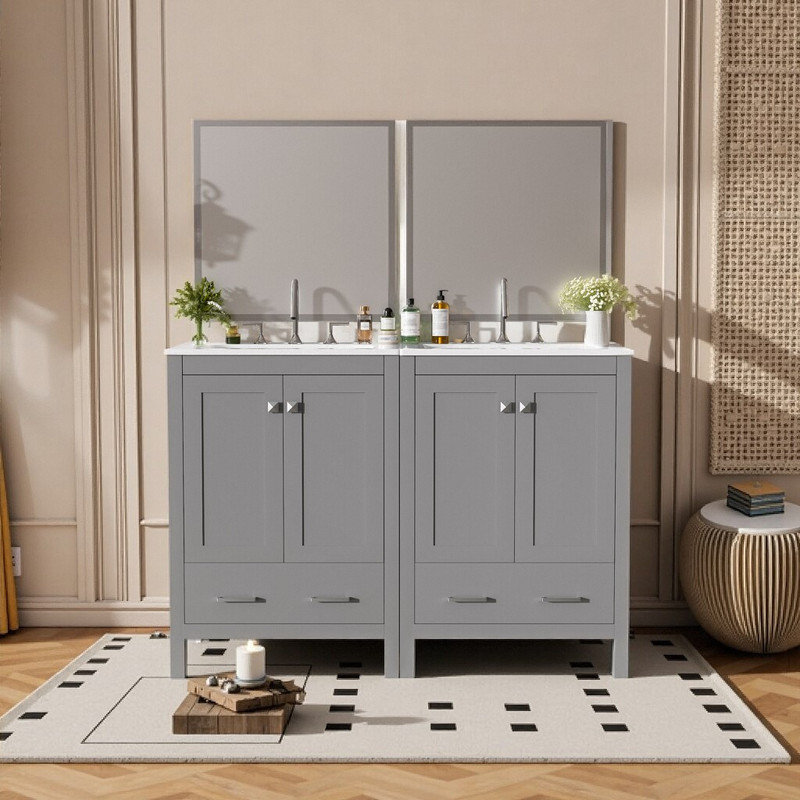 Ensemble de meuble-lavabo autoportant 48 po avec rangement et portes à fermeture en douceur 48 po, Gris