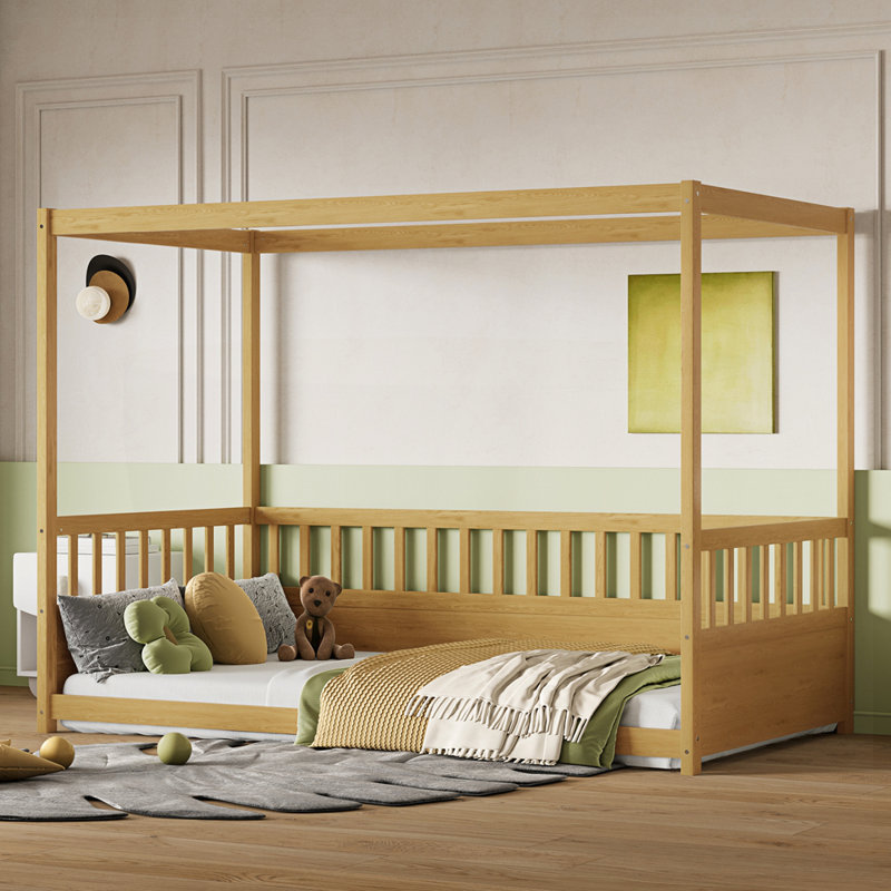 Wood Canopy Bed Frame, Natural, Twin