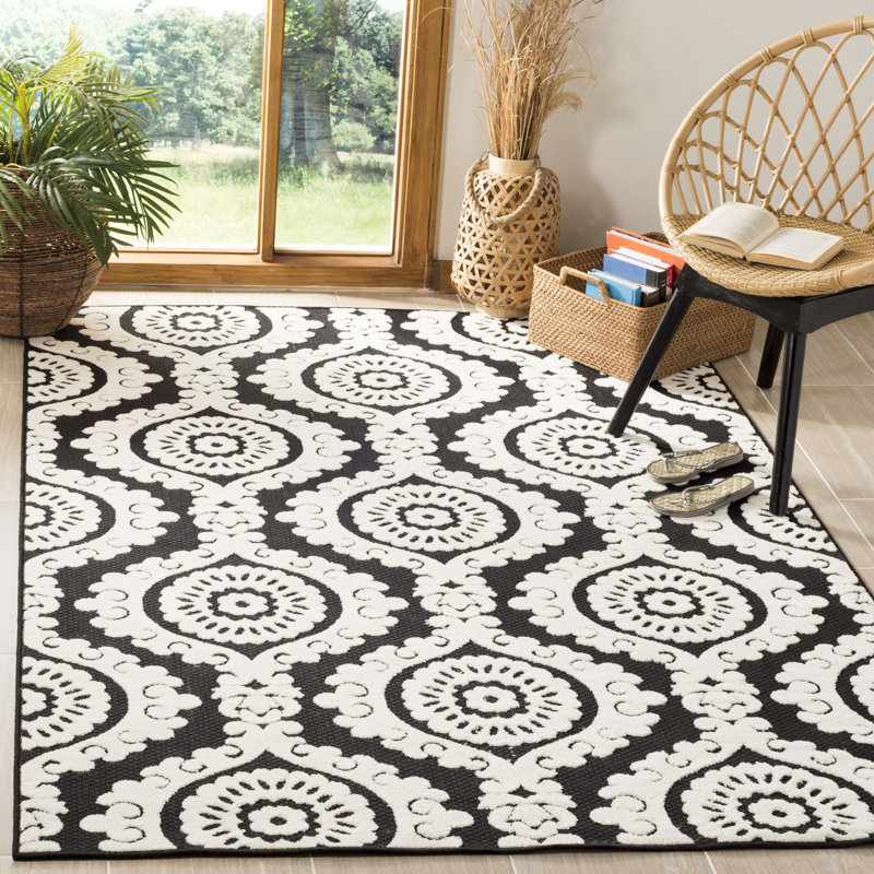 Tapis noir / blanc intérieur / extérieur, Rectangle 8 pi x 11 pi 2 po